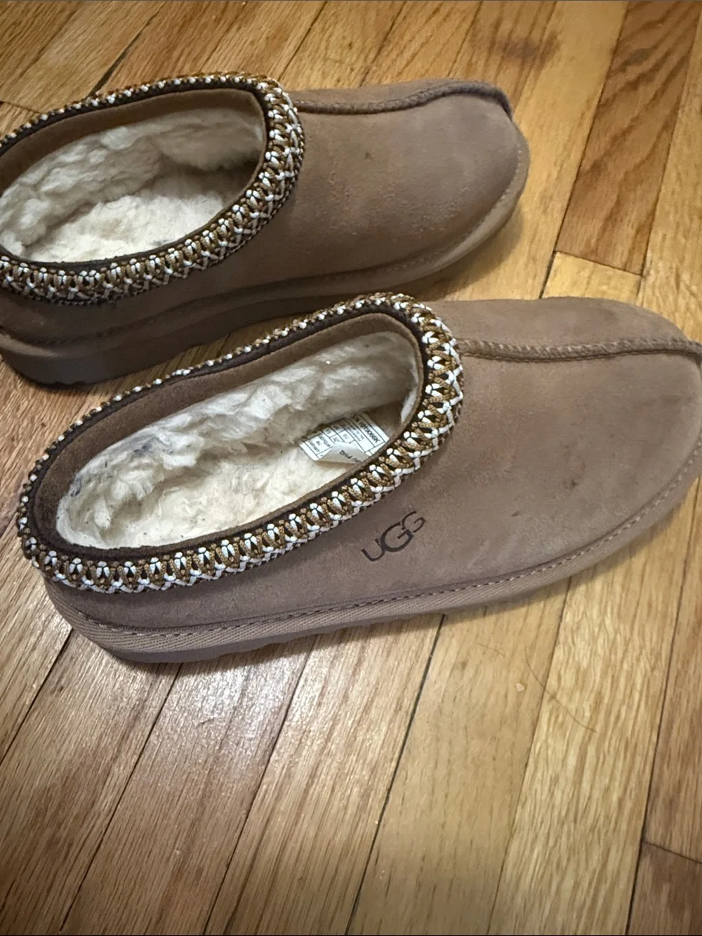 UGG Chestnut Suede Shearling Beaded Trim Women's Slippers
